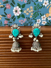 Lotus Turq silver hangings with pearls